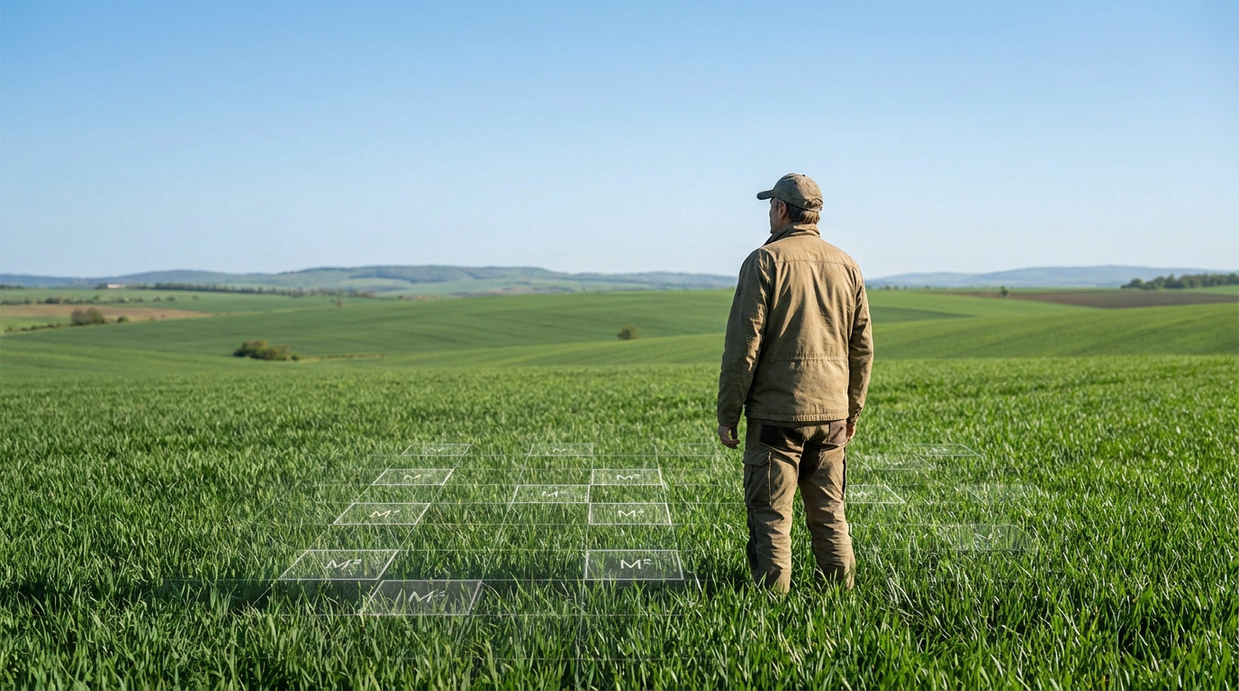 Visual representation of 1 hectare converted to 10,000 m² for land measurement