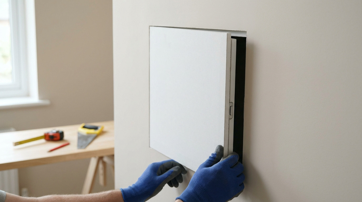 Installation d'une trappe de visite placo pour accès technique dans un mur